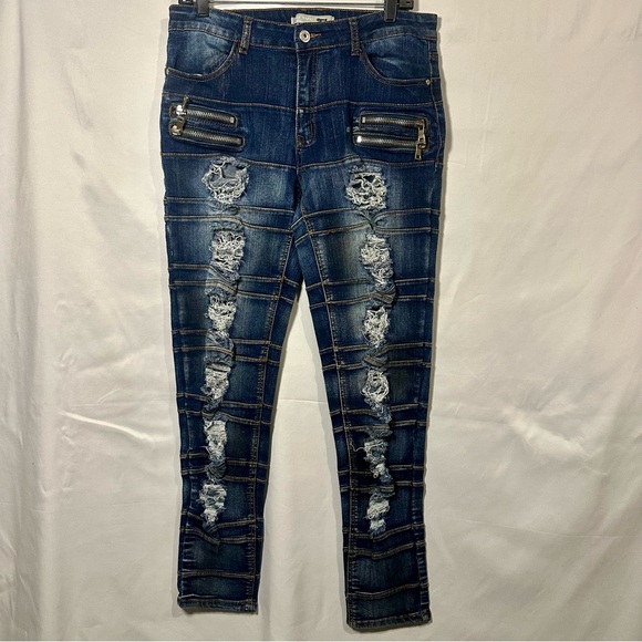 Blue Topic Denim - Women’s Distressed Blue Denim Jeans